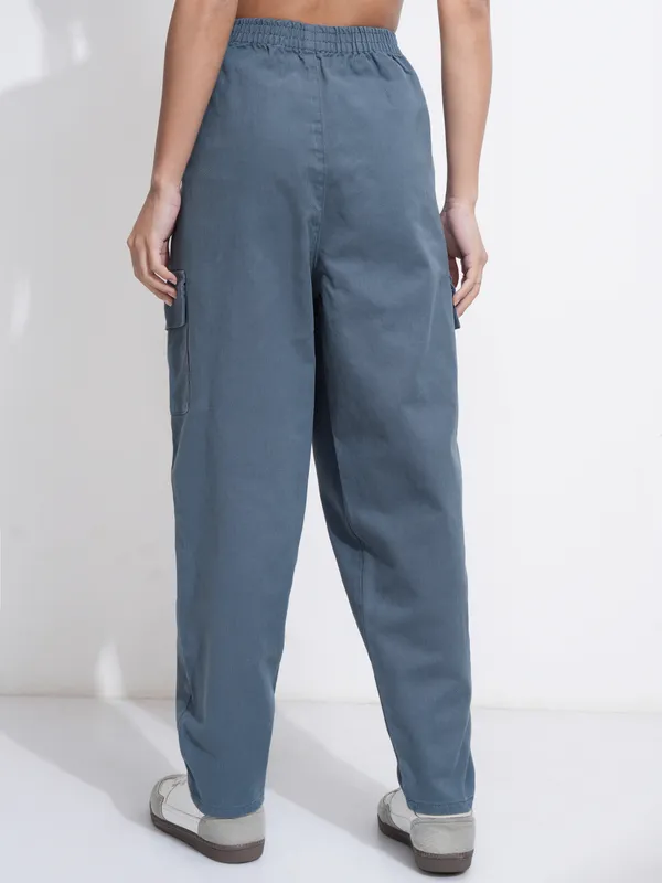 Tokyo Talkies Women Blue Solid Mom Fit Cargos