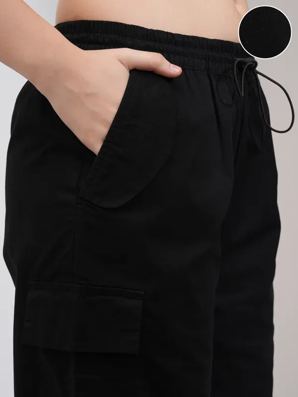 Tokyo Talkies Women Black Solid Straight Fit Cargos