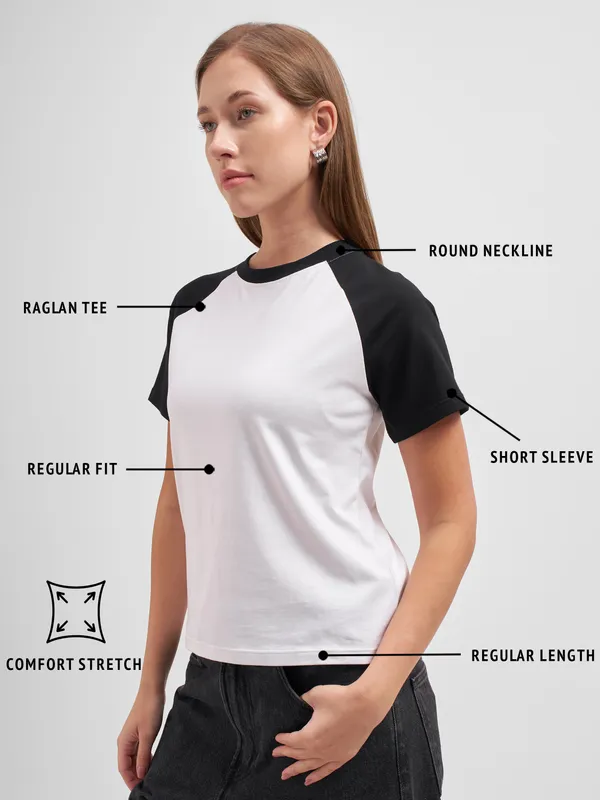 Tokyo Talkies Women White Solid Round Neck T-Shirt