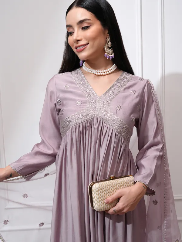 Vishudh Women Mauve Kurta With Palazzos And Dupatta