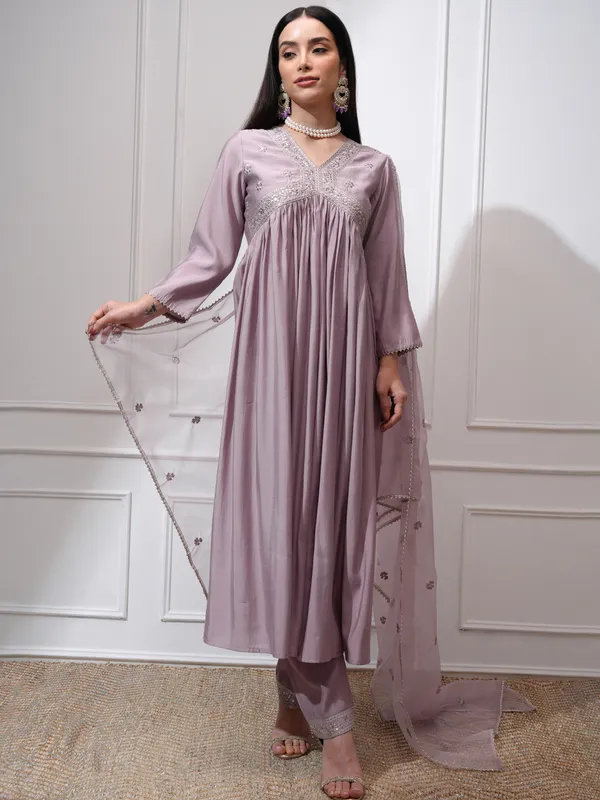 Vishudh Women Mauve Kurta With Palazzos And Dupatta