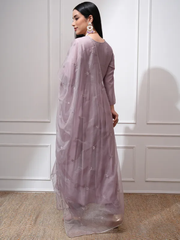 Vishudh Women Mauve Kurta With Palazzos And Dupatta