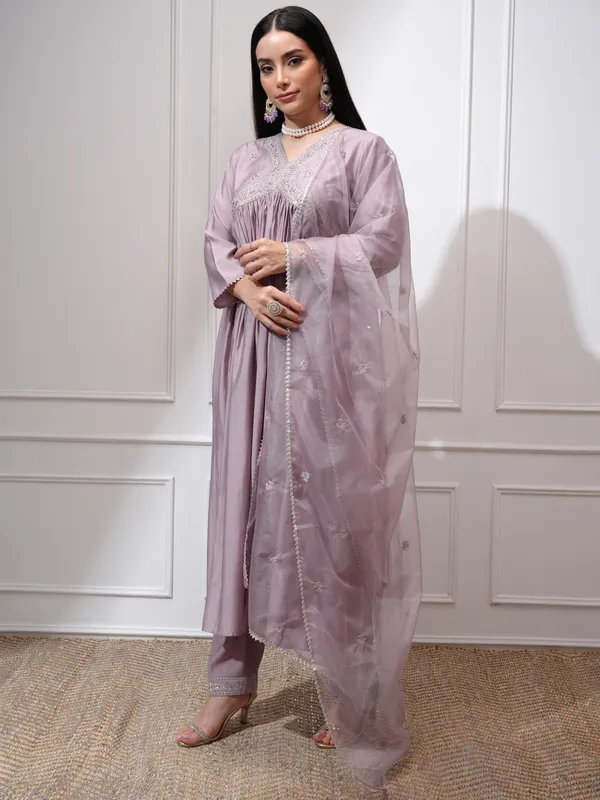 Vishudh Women Mauve Kurta With Palazzos And Dupatta