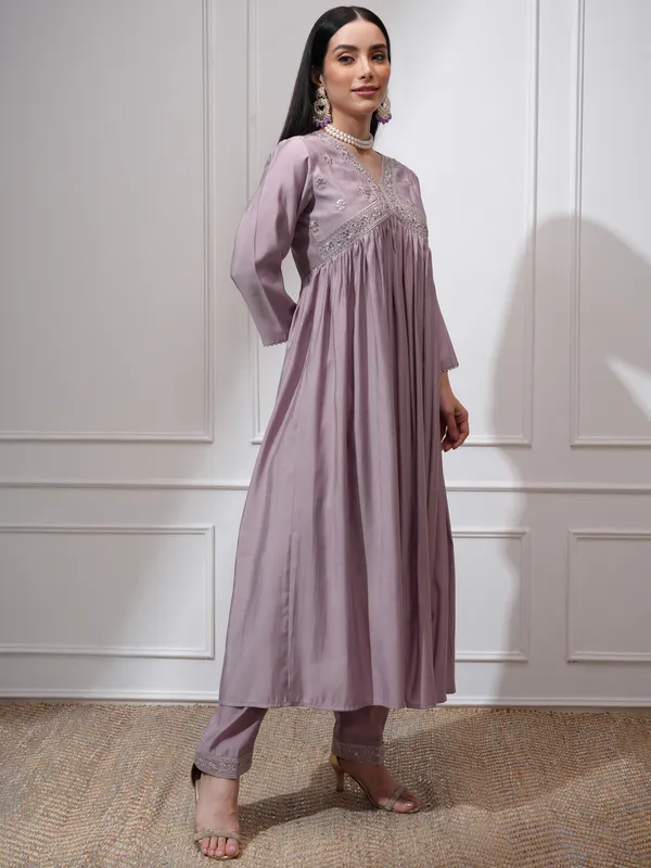 Vishudh Women Mauve Kurta With Palazzos And Dupatta