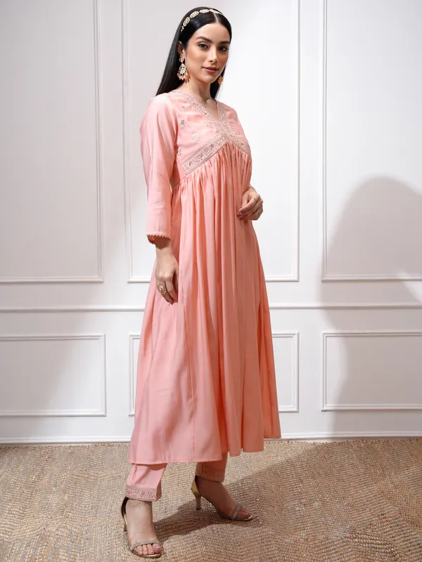 Vishudh Women Peach Kurta With Palazzos And Dupatta