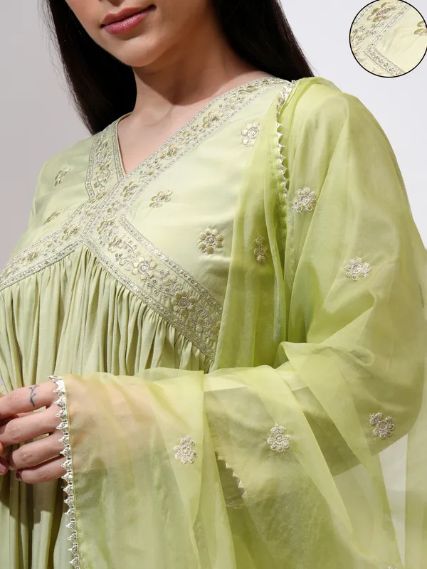 Vishudh Women Green Kurta With Palazzos And Dupatta