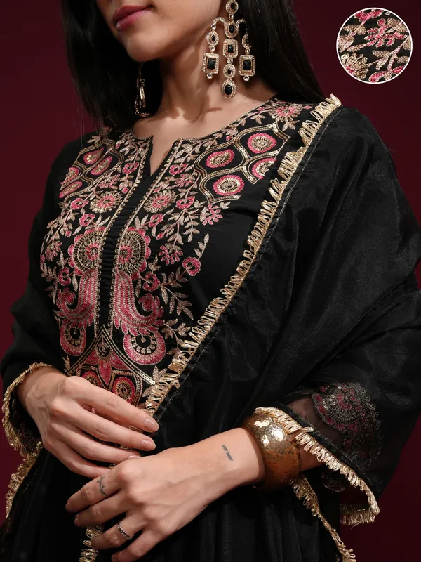 Vishudh Women Black Kurta With Palazzos And Dupatta