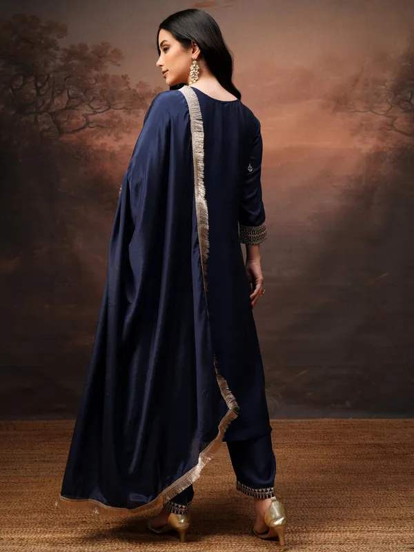 Vishudh Women Purple Embroidered Kurta With Palazzo And Dupatta