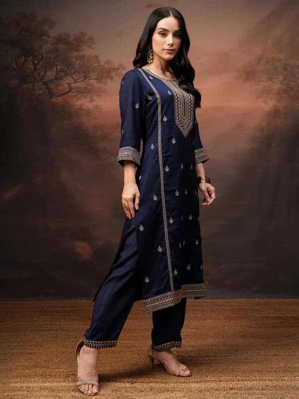 Vishudh Women Purple Embroidered Kurta With Palazzo And Dupatta