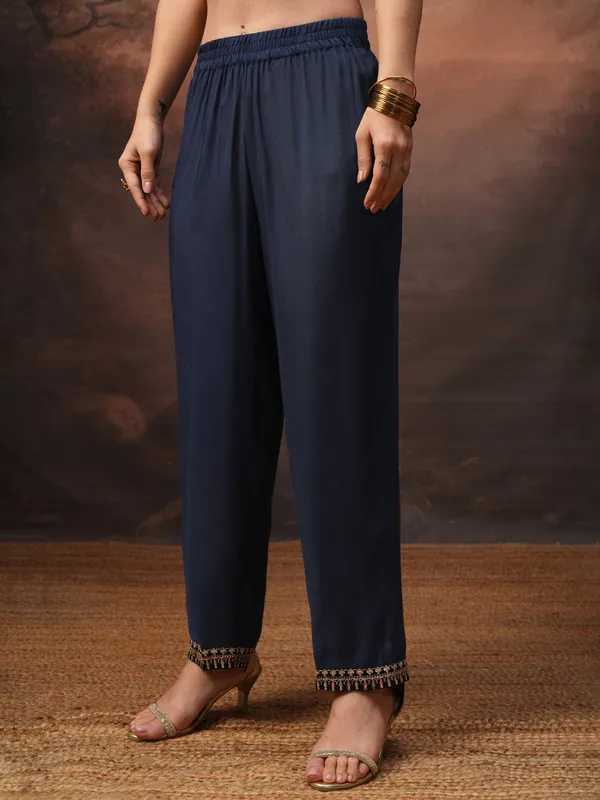 Vishudh Women Purple Embroidered Kurta With Palazzo And Dupatta