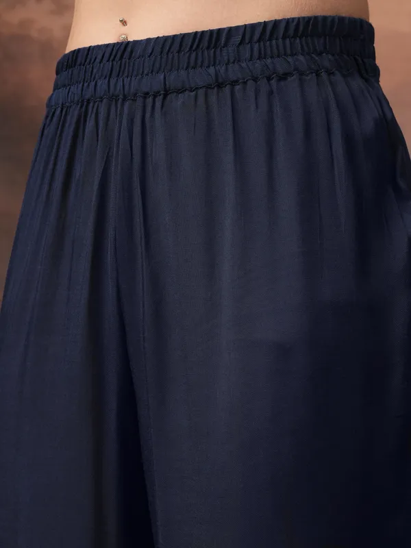 Vishudh Women Purple Embroidered Kurta With Palazzo And Dupatta