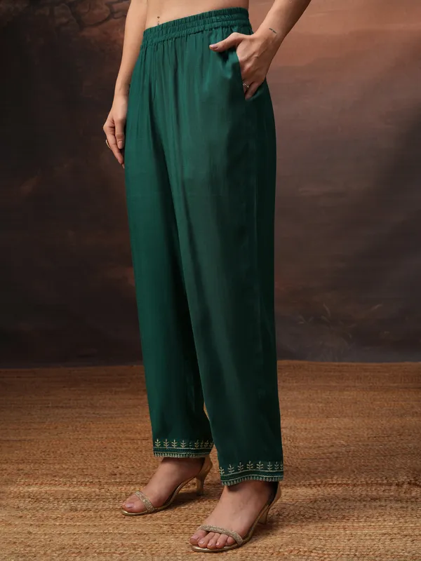 Vishudh Women Teal Embroidered Kurta With Palazzo And Dupatta