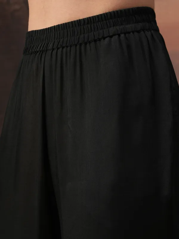 Vishudh Women Black Embroidered Kurta With Palazzo And Dupatta