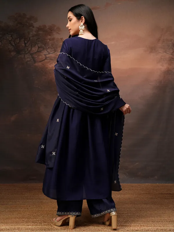 Vishudh Women Purple Embroidered Kurta With Palazzo And Dupatta