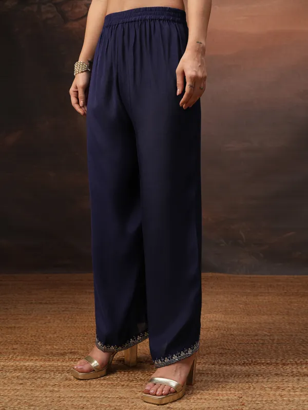 Vishudh Women Purple Embroidered Kurta With Palazzo And Dupatta