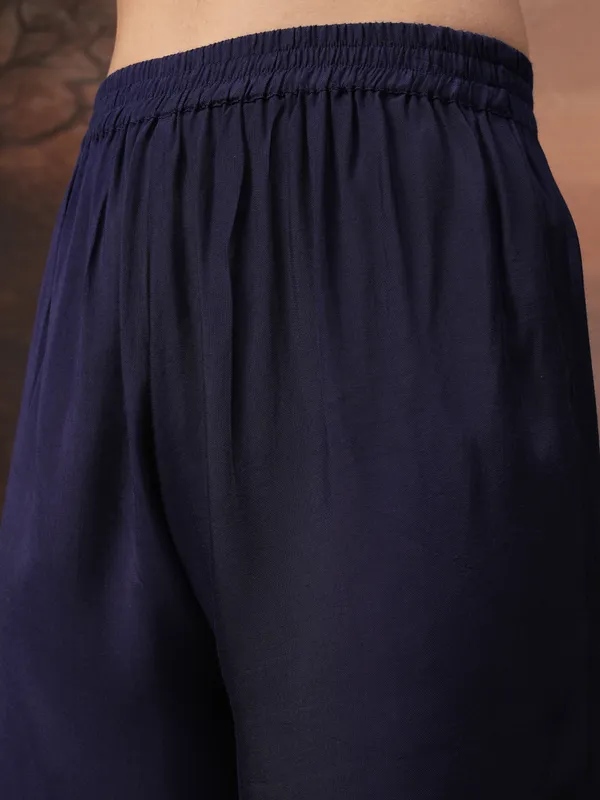 Vishudh Women Purple Embroidered Kurta With Palazzo And Dupatta