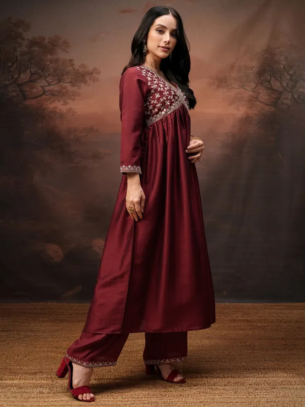 Vishudh Women Red Embroidered Kurta With Palazzo And Dupatta