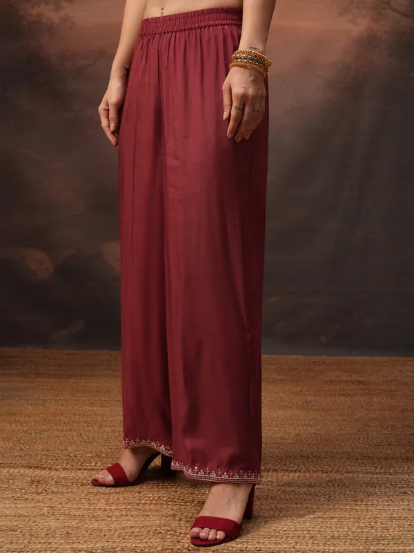 Vishudh Women Red Embroidered Kurta With Palazzo And Dupatta