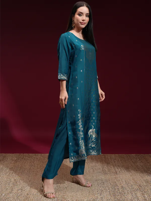 Vishudh Women Teal Printed Kurta With Palazzo And Dupatta