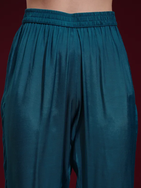 Vishudh Women Teal Printed Kurta With Palazzo And Dupatta