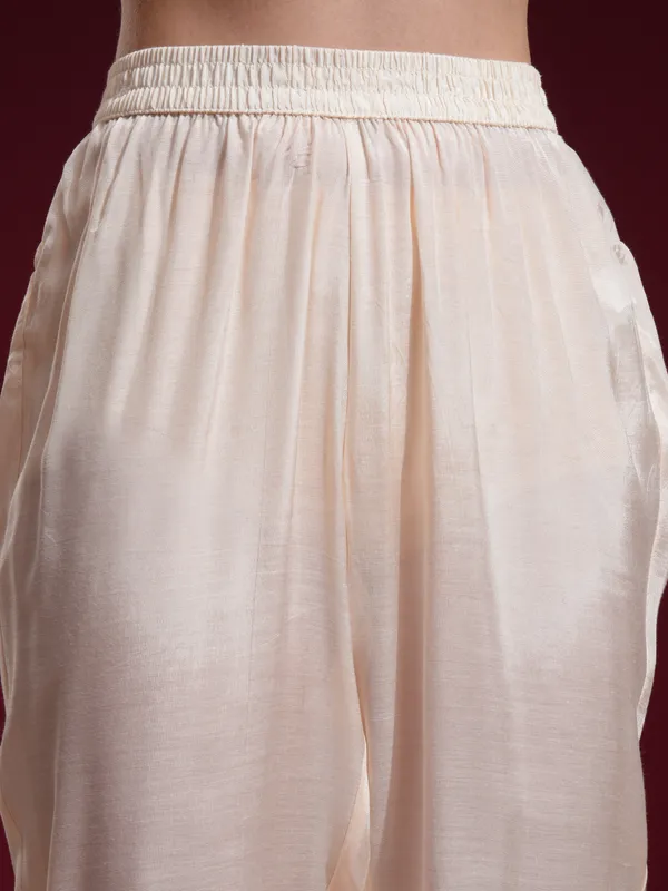 Vishudh Women Beige Printed Kurta With Palazzo And Dupatta