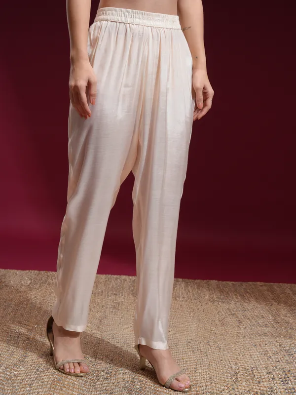 Vishudh Women Beige Printed Kurta With Palazzo And Dupatta