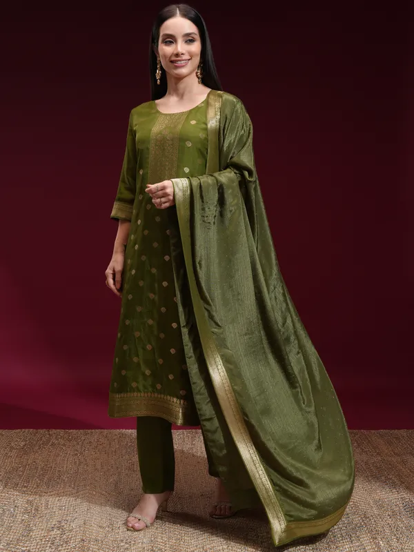 Vishudh Women Green Printed Kurta With Palazzo And Dupatta