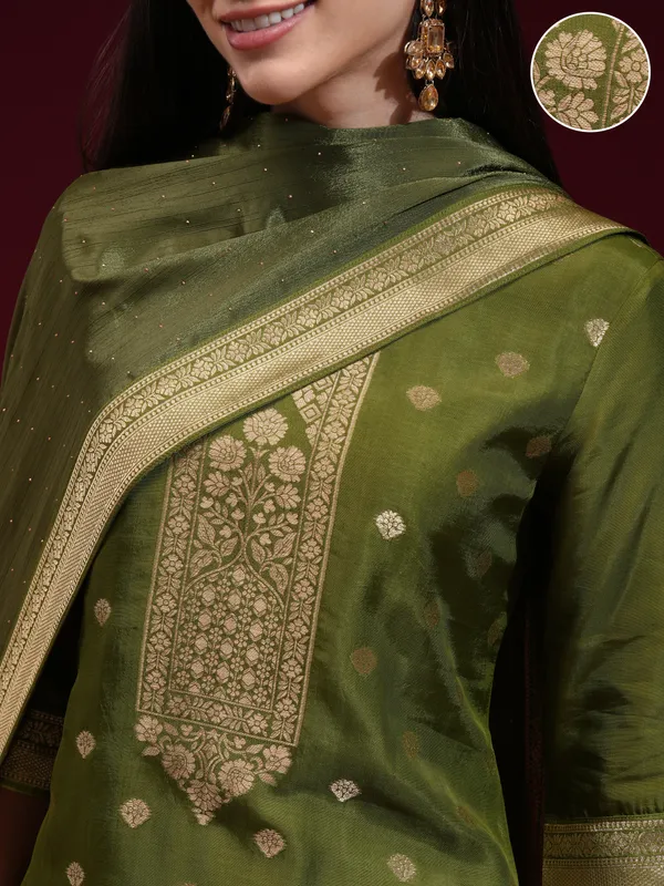 Vishudh Women Green Printed Kurta With Palazzo And Dupatta