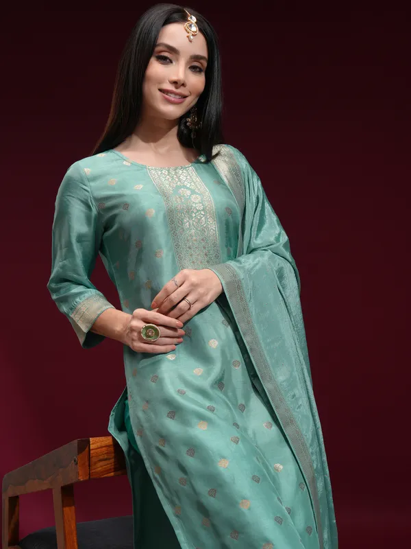 Vishudh Women Blue Printed Kurta With Palazzo And Dupatta