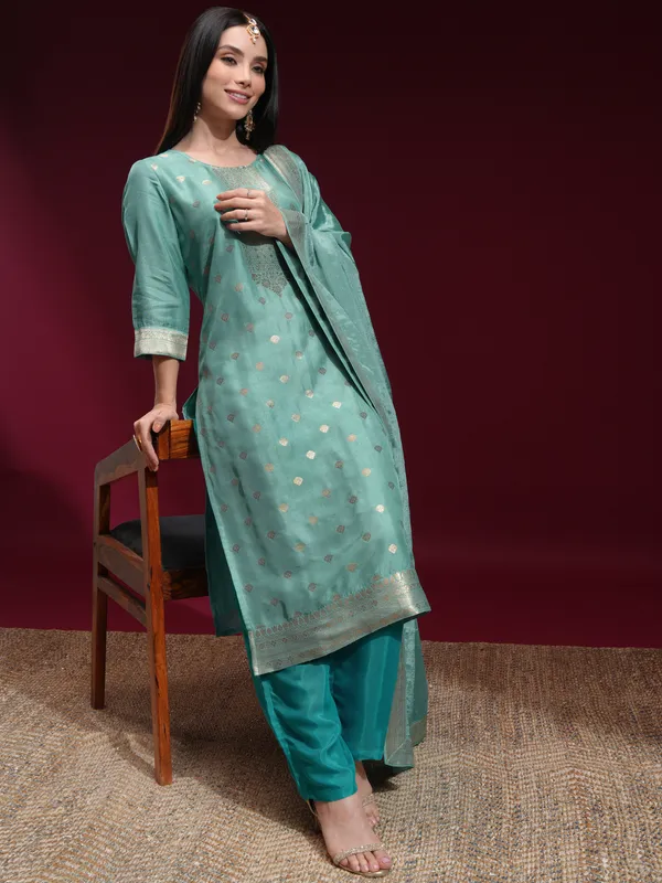 Vishudh Women Blue Printed Kurta With Palazzo And Dupatta