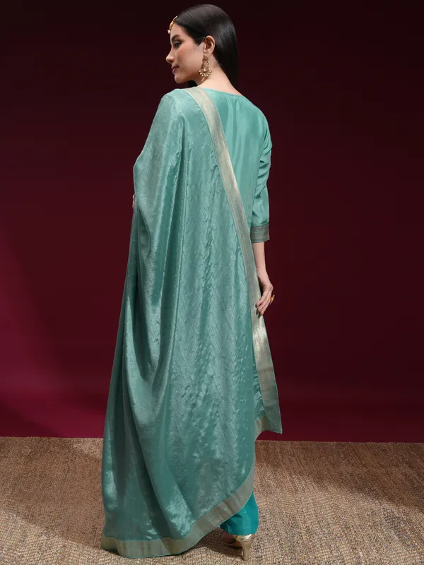 Vishudh Women Blue Printed Kurta With Palazzo And Dupatta