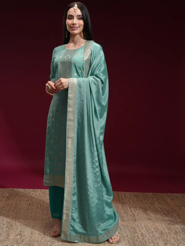 Vishudh Women Blue Printed Kurta With Palazzo And Dupatta