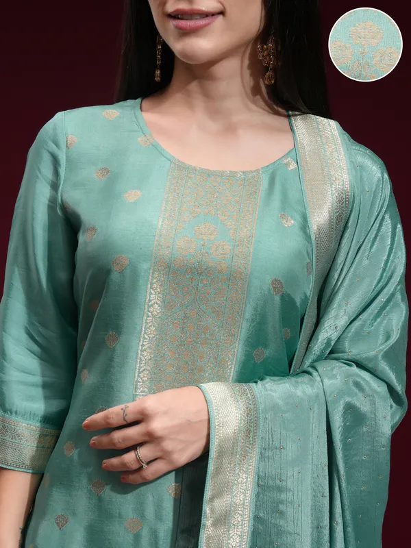 Vishudh Women Blue Printed Kurta With Palazzo And Dupatta