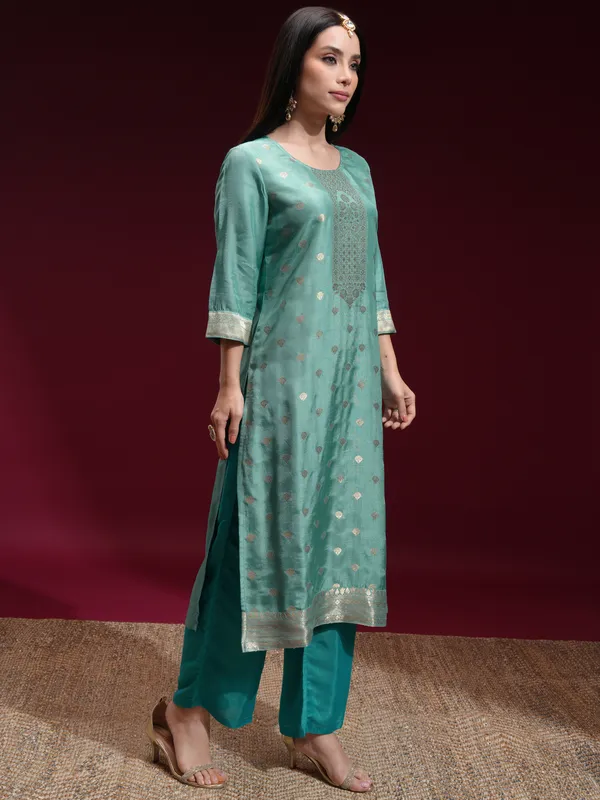 Vishudh Women Blue Printed Kurta With Palazzo And Dupatta