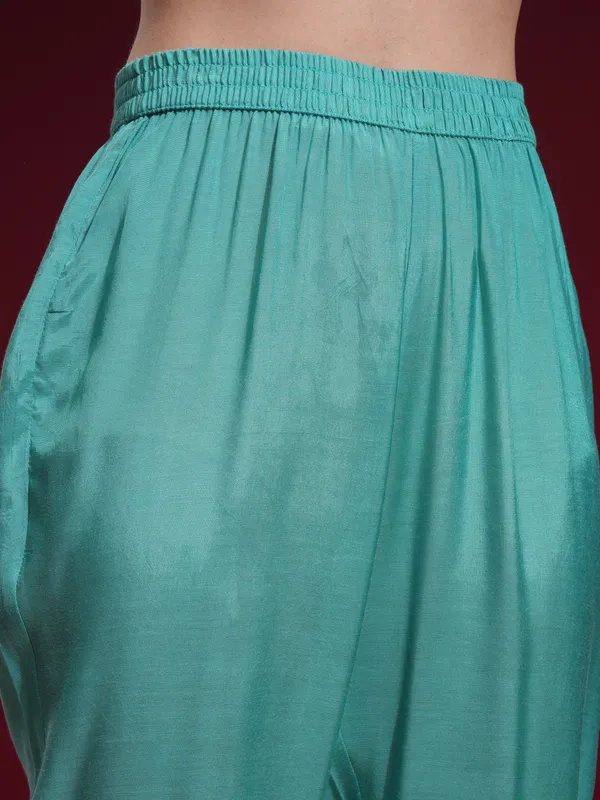 Vishudh Women Turquoise Printed Kurta With Palazzo And Dupatta