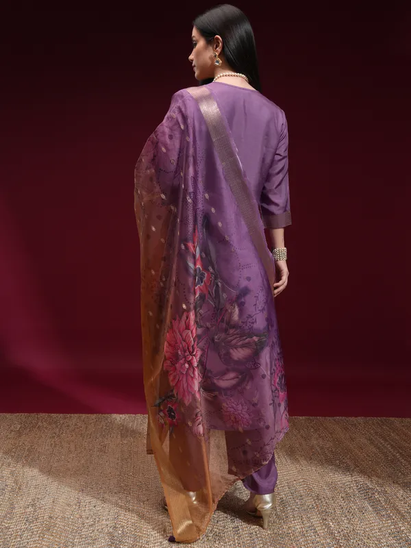 Vishudh Women Purple Printed Kurta With Palazzo And Dupatta