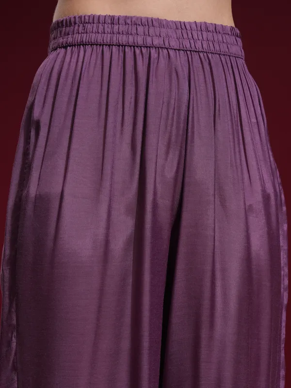 Vishudh Women Purple Printed Kurta With Palazzo And Dupatta