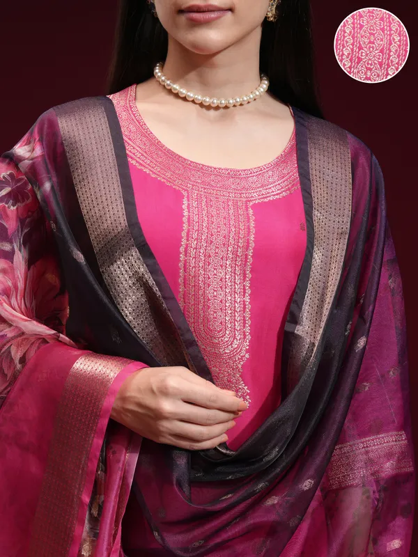 Vishudh Women Pink Printed Kurta With Palazzo And Dupatta