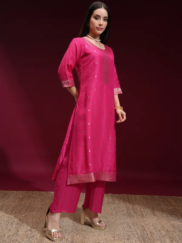 Vishudh Women Pink Printed Kurta With Palazzo And Dupatta