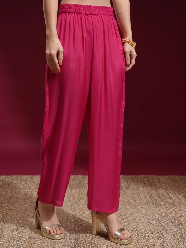 Vishudh Women Pink Printed Kurta With Palazzo And Dupatta