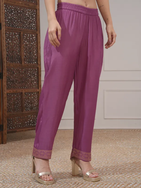 Vishudh Women Mauve Printed Kurta With Palazzo And Dupatta