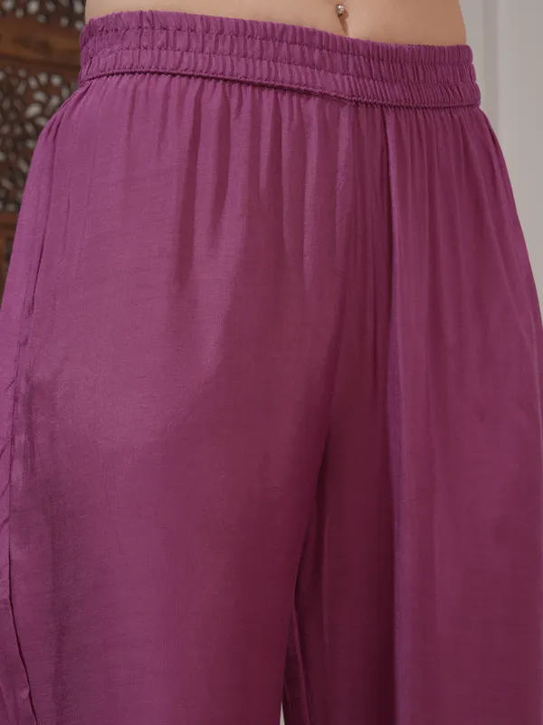 Vishudh Women Mauve Printed Kurta With Palazzo And Dupatta