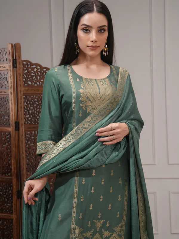 Vishudh Women Green Women Kurta With Palazzos And Dupatta