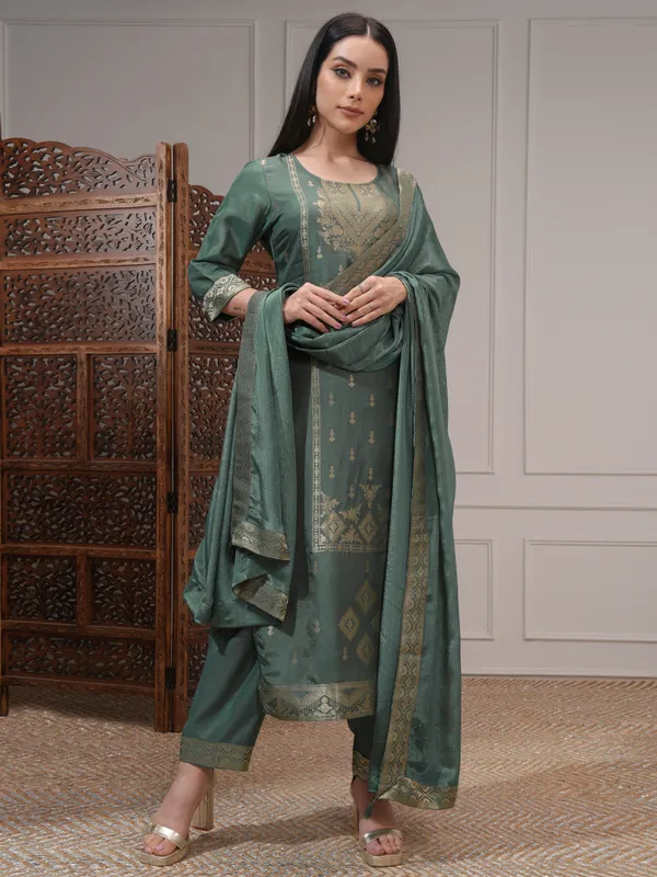 Vishudh Women Green Women Kurta With Palazzos And Dupatta