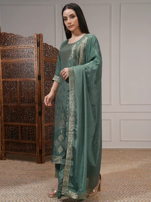 Vishudh Women Green Women Kurta With Palazzos And Dupatta