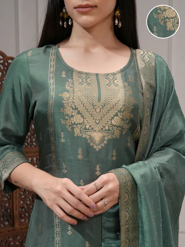 Vishudh Women Green Women Kurta With Palazzos And Dupatta