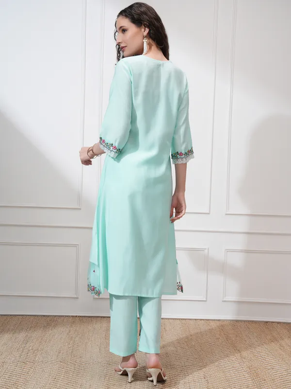 Vishudh Women Blue Embroidered Kurta With Trouser