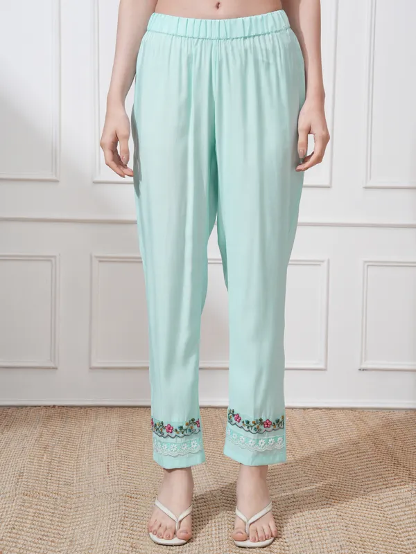 Vishudh Women Blue Embroidered Kurta With Trouser