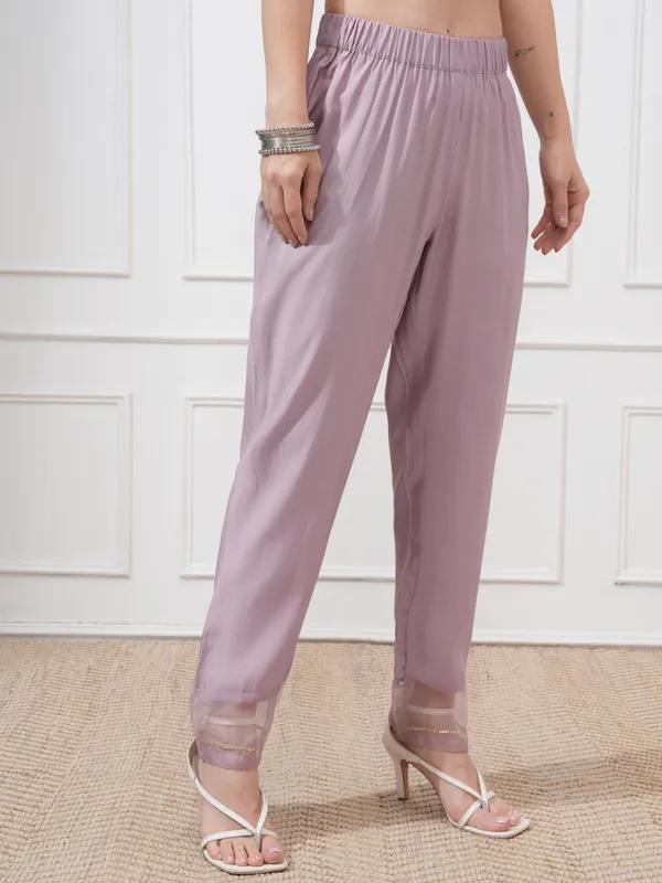 Vishudh Women Mauve Embroidered Kurta With Trousers And Dupatta