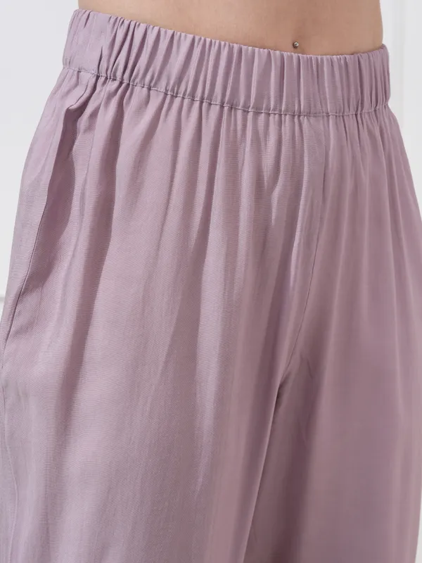 Vishudh Women Mauve Embroidered Kurta With Trousers And Dupatta